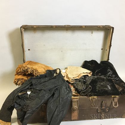 Steamer Trunk and Group of Victorian Clothing. Estimate $200-400