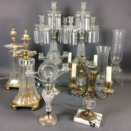 Five Pairs of Colorless Glass Lighting Devices. Estimate $20-200