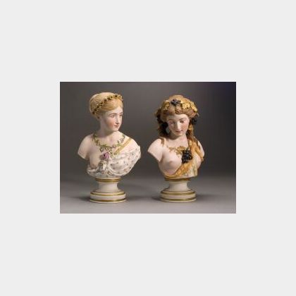 Pair of Polychrome Decorated Bisque Busts