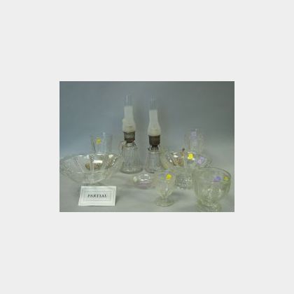 Twenty-eight Pieces of Colorless Pressed Cable Pattern Glass Tableware
