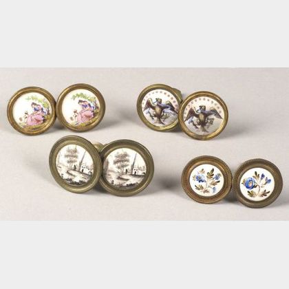 Four Pairs of Polychrome Enameled Brass Mirror Supports