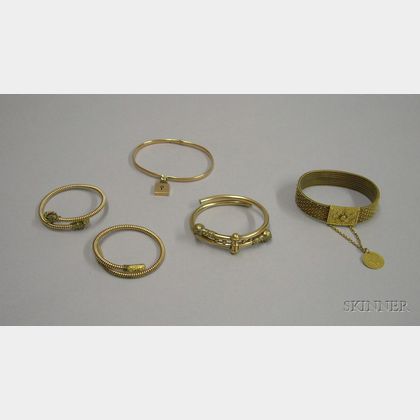 Five Assorted Gold and Gold-filled Victorian Bracelets and Bangles