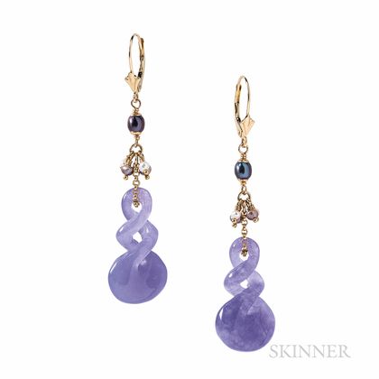 Gold and Lavender Jade Earrings