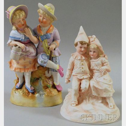 Two Continental Painted Bisque Figural Groups of Young Couples