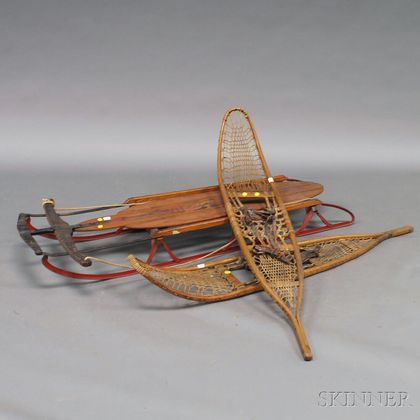 Flexible Flyer "Airline Racer" Sled and Pair CA Lund Snowshoes