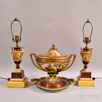 Three-piece Austrian Porcelain Garniture