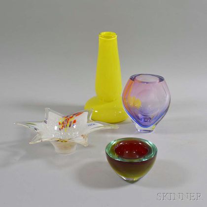 Murano Art Glass Bowl and Three Other Art Glass Vessels