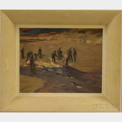 Charles Herbert Woodbury (American, 1864-1940) Oil Sketch: Figures in the Dunes