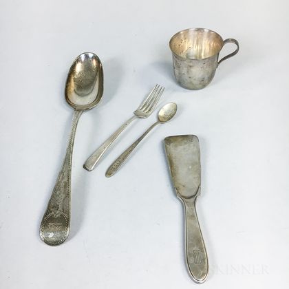 Tiffany & Co. Sterling Silver Serving Spoon, Shoe Horn, and Christening Mug