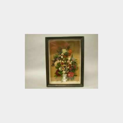 19th Century Woolwork Floral Bouquet Shadowbox. 