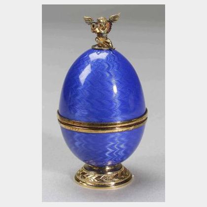 Sarah Faberge Guilloche Enameled Gilt Metal Egg