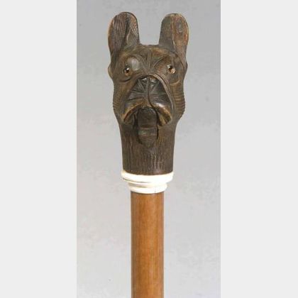 Carved Wood Articulated Dog Head Cane