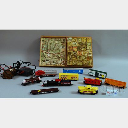 French Lithographed ABC Block Set and Toy Trains