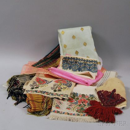 Ten Embroidered Silk and Raw Silk Textiles
