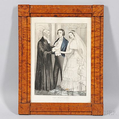 Bird's-eye Maple Framed Lithograph "The Marriage,"