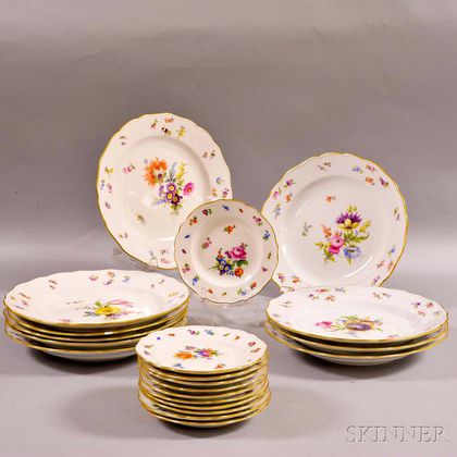 Twenty-one Meissen Floral-decorated Dinner and Dessert Plates