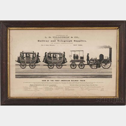 Printed Promotional L.G. Tillotson & Co., Broadside "VIEW OF THE FIRST AMERICAN RAILWAY TRAIN,"