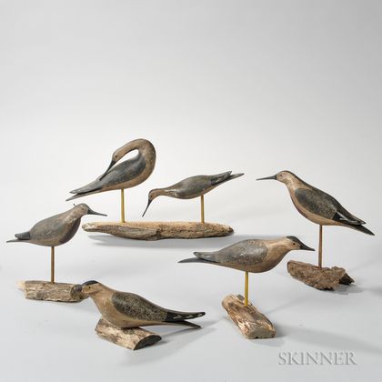 Six Carved and Painted Bruce Bieber Shorebird Decoys