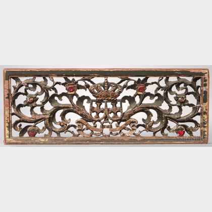 Carved and Pierced Polychrome Wood and Gesso Panel