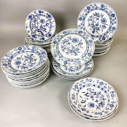 Forty Pieces of Meissen Blue Onion Porcelain Tableware