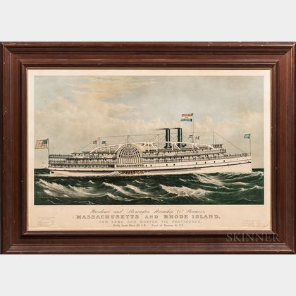 Large Folio Lithograph Providence and Stonington Steamship Co's. Steamers, Massachusetts and Rhode Island 
