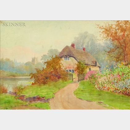 Albert Kinsley (British, 1852-1945) Old Thatched Cottage, Warwickshire