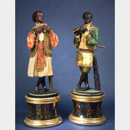 Exceptional Pair of Life-Sized Jean Roulet Blackamoore Musician Automata