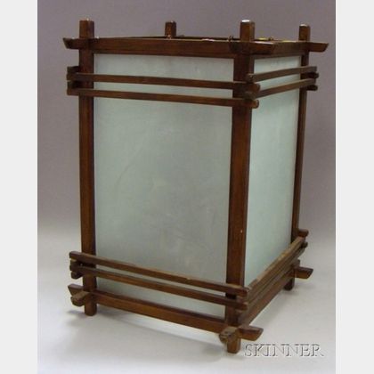 Asian-style Glass and Wood Lantern. 