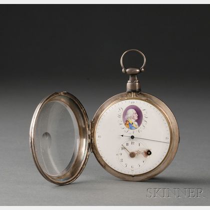 Silver Pocket Watch with George Washington Portrait Miniature