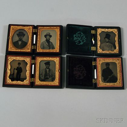 Six Early Sixth-plate Photographic Portraits in Four Union Cases
