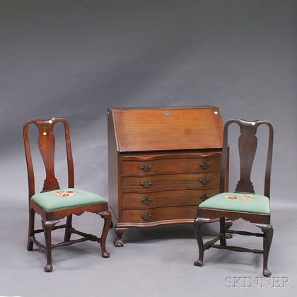 Pair of Queen Anne Mahogany Side Chairs and a Chippendale-style Slant-lid Desk