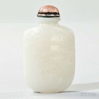 Flattened Oblong Flask-shape Nephrite Snuff Bottle