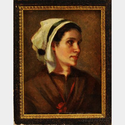 American School, 19th Century Portrait of a Woman with a White Cap