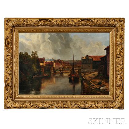 Alfred Montague (British 1832-1883) River View Through a Town