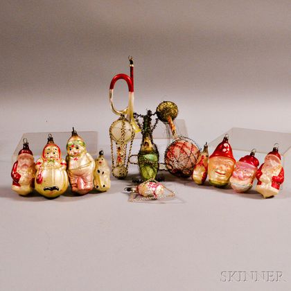 Group of Figural and Geometric Glass Christmas Ornaments