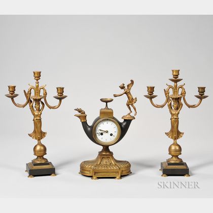 Three-piece Empire Bronze Clock Garniture