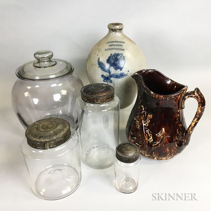 Six Glass and Stoneware Vessels