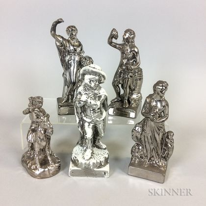 Five Silver Lustre Ceramic Figures