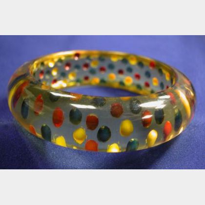 Bakelite Reverse Carved and Painted Polka Dot Bangle