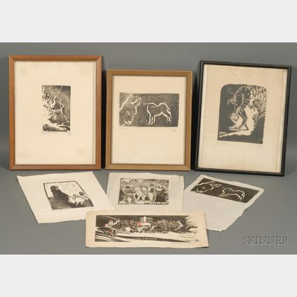 Seven Woodblock Prints on Paper