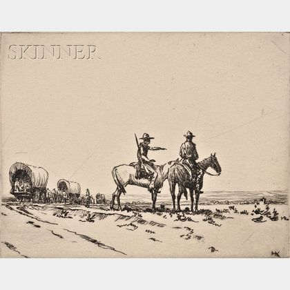 Hans Kleiber (American/German, 1887-1967) Lot of Two Wagon Train Views: Wagon with Oxen
