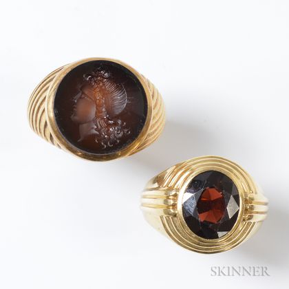 14kt Gold and Garnet Ring and a 10kt Gold Seal Ring