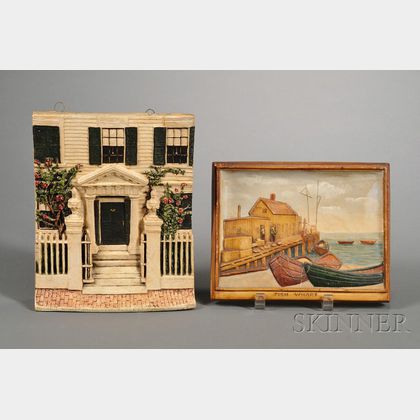 Two Molded and Painted Plaster Plaques "Fish Wharf" and "Nichols House Salem Mass.,"