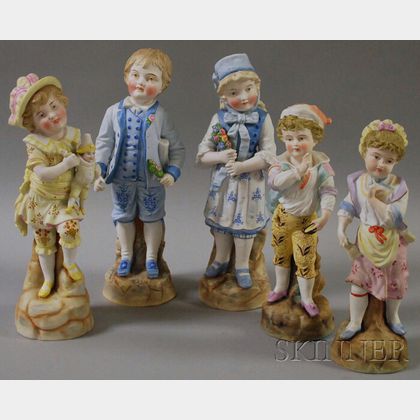 Five Painted Bisque Figures of Children