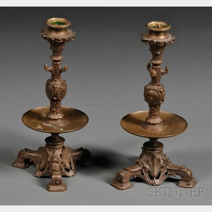 Pair of French Bronze Candlesticks