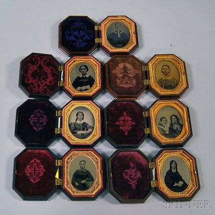 Seven Ninth-plate Portraits of Women in Seven Eight-sided Union Cases