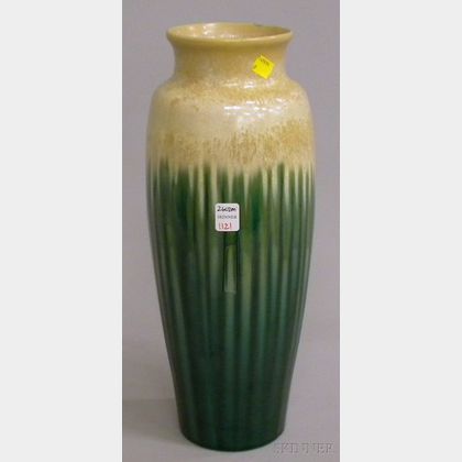 Tall Japanese Crystalline and Green Glazed Art Pottery Vase