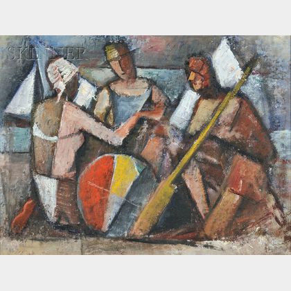 Simkha Simkhovitch (Russian/American, 1893-1949) Three Figures in a Cubist Beach Scene