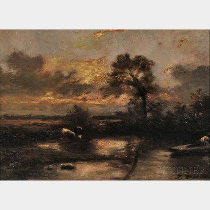 Jules Dupré (French, 1811-1889) Landscape and Cattle