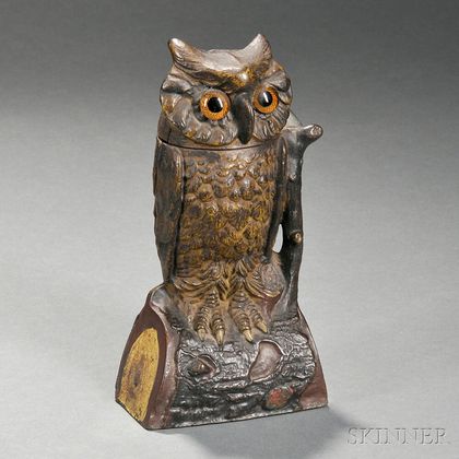 Painted Cast Iron "Owl" Bank